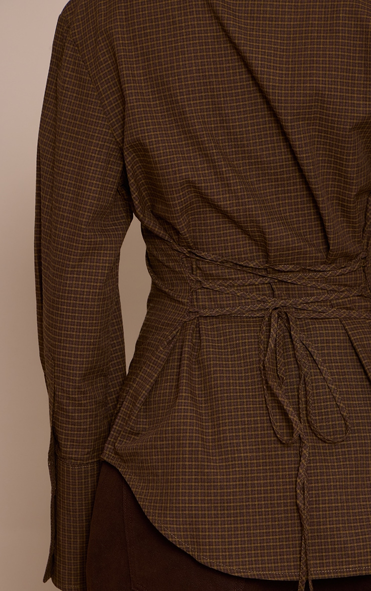 Green Check Fitted Tie Back Deep Cuff Shirt image 4