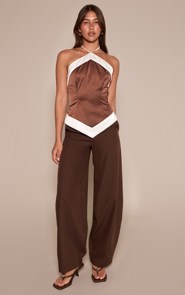 Dark Chocolate Satin Contrast Halterneck Top image 3