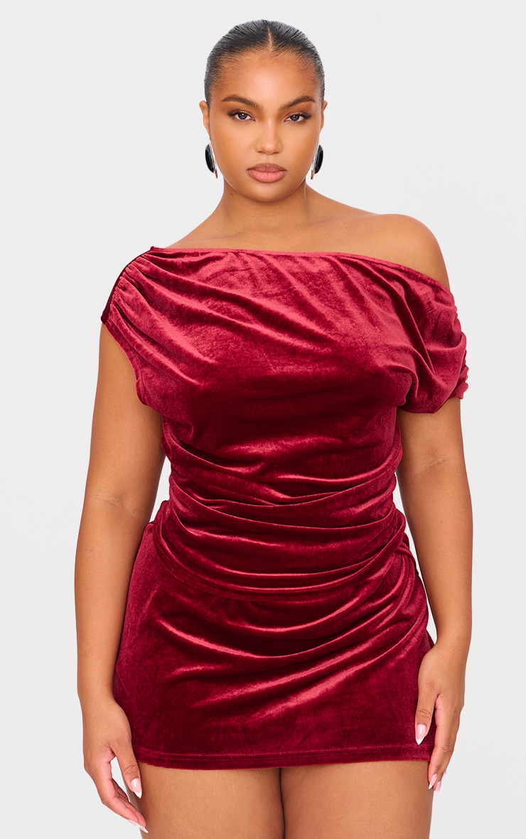 Plus Burgundy Velvet Drape Detail Top image 1