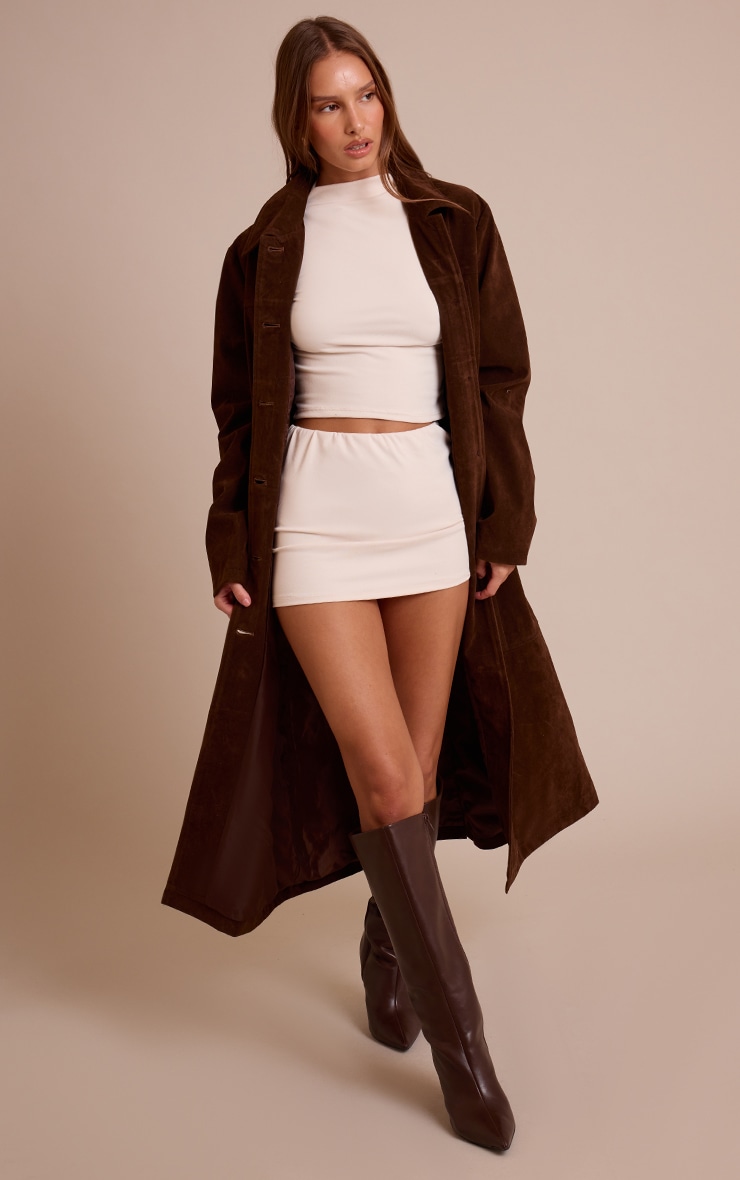 Cream Brushed Rib Elasticated Waist Mini Skirt