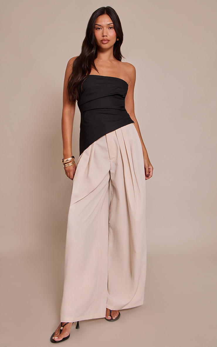 Black Bandeau Asymmetric Ruched Detail Top image 3