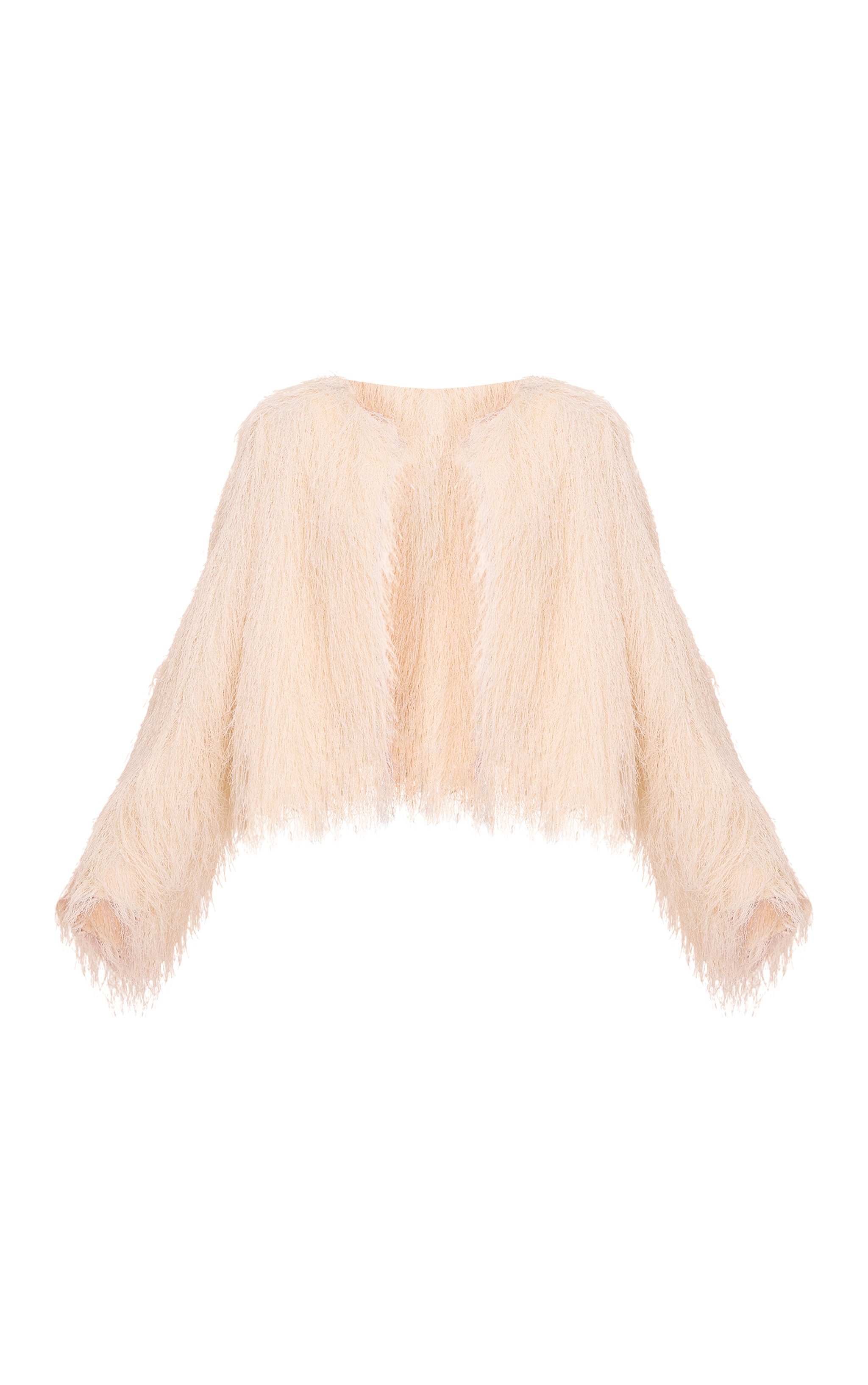 Cream Collarless Fringe Jacket image 5