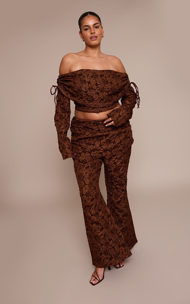 Plus Chocolate Floral Jacquard Bardot Top image 3