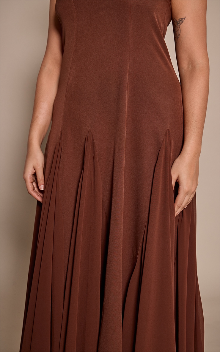 Plus Chocolate Bandeau Chiffon Pleated Maxi Dress image 4