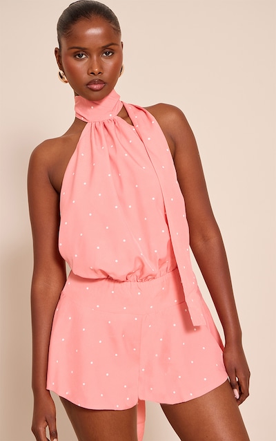 Combishort dos nu rose à pois et détail foulard