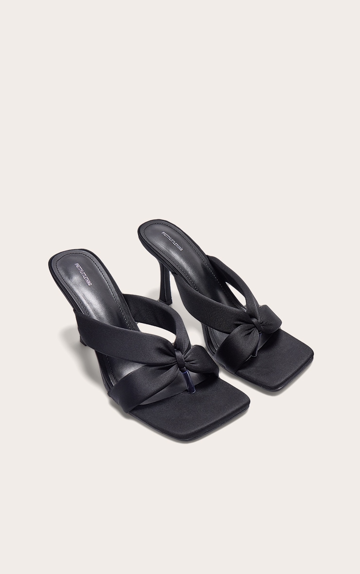 Black Square-Toe Heeled Thong Sandals - CHARLES & KEITH AE