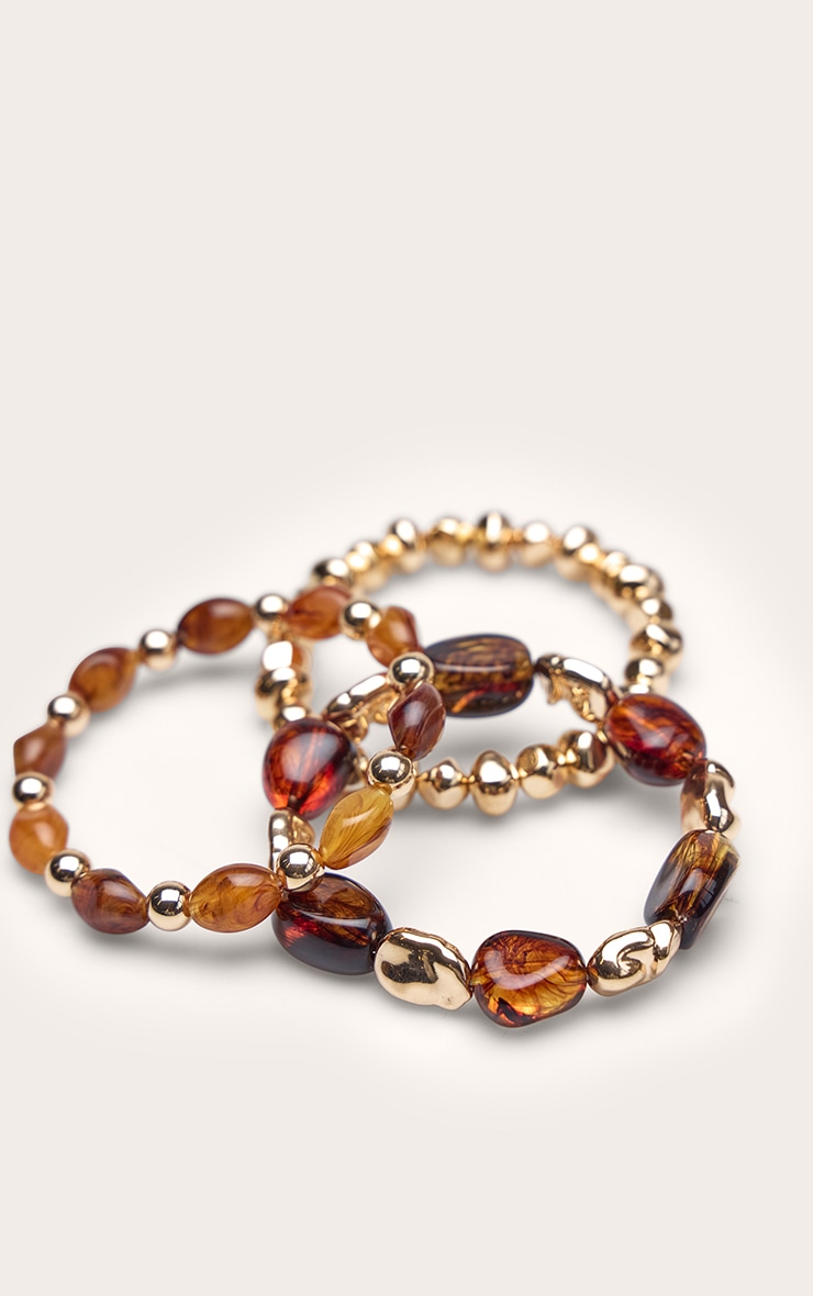 Gold Smooth Smokey Resin Beaded Bracelet Multi Pack image 3