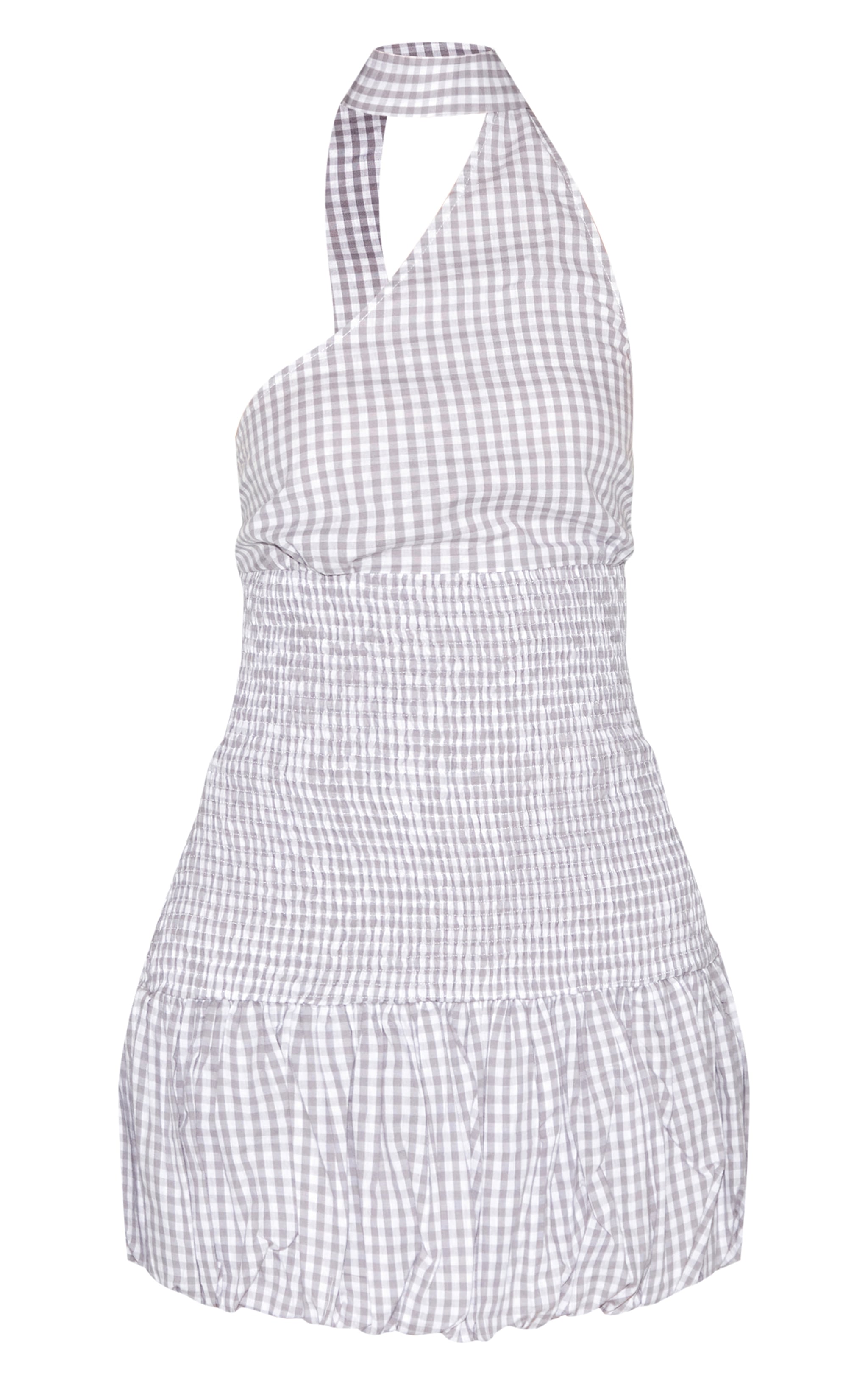 Grey Gingham Shirred Puffball Mini Dress image 5
