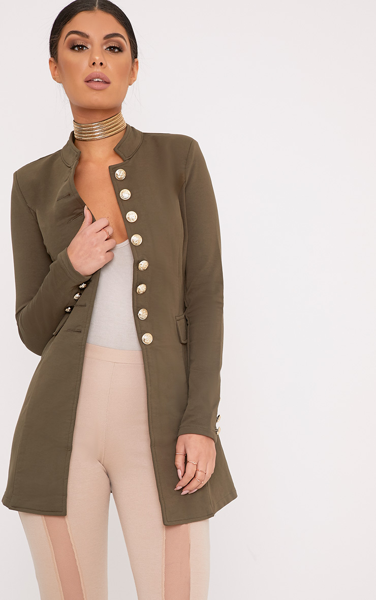 Deleana Khaki Longline Military Style Jacket PrettyLittleThing