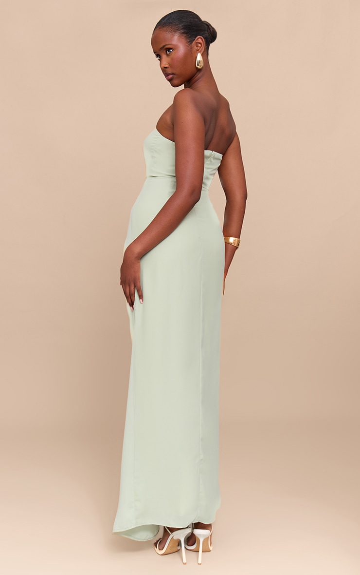 Sage Green Bandeau Corset Drape Detail Maxi Dress image 2