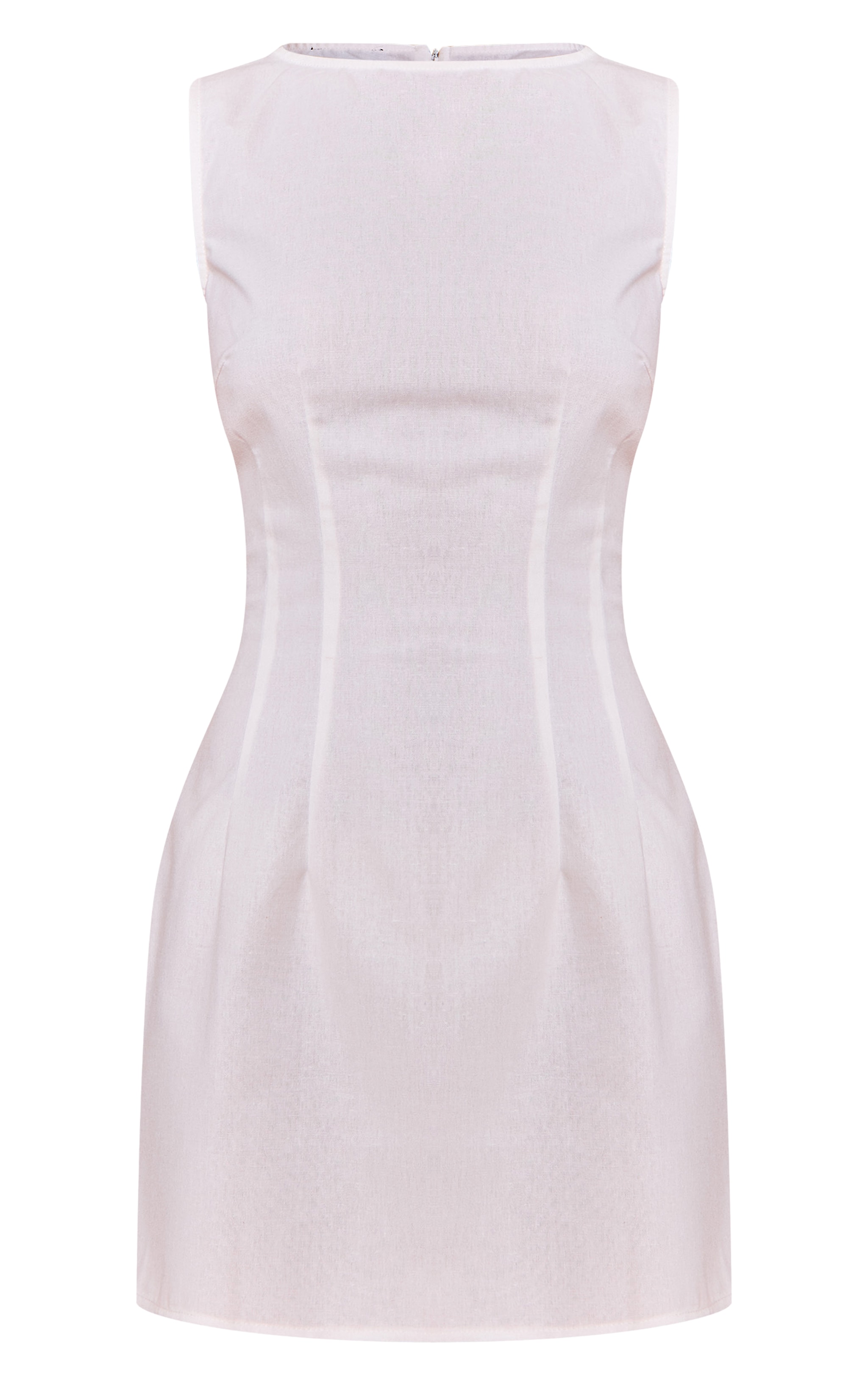 White Boat Neck Linen Shift Dress image 5