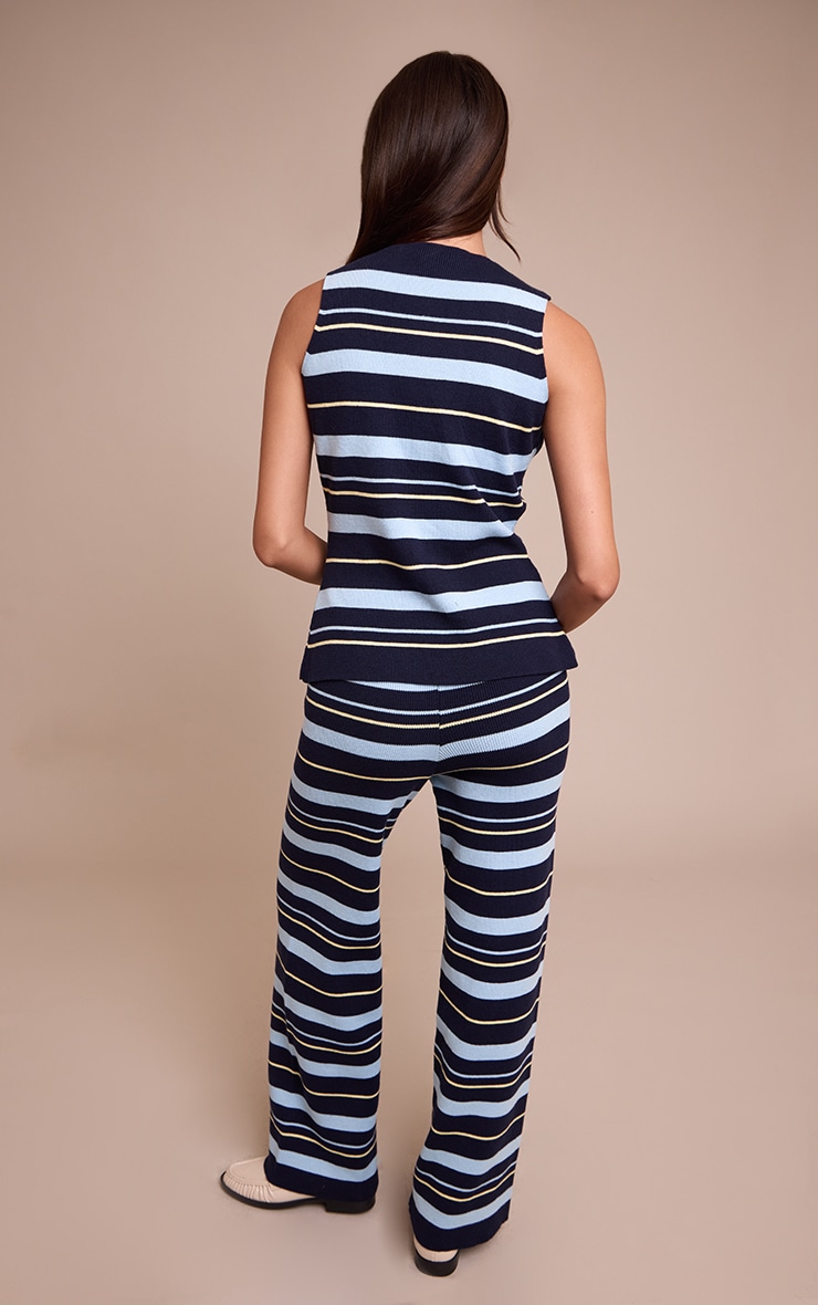 Navy Viscose Compact Striped Pants  image 3