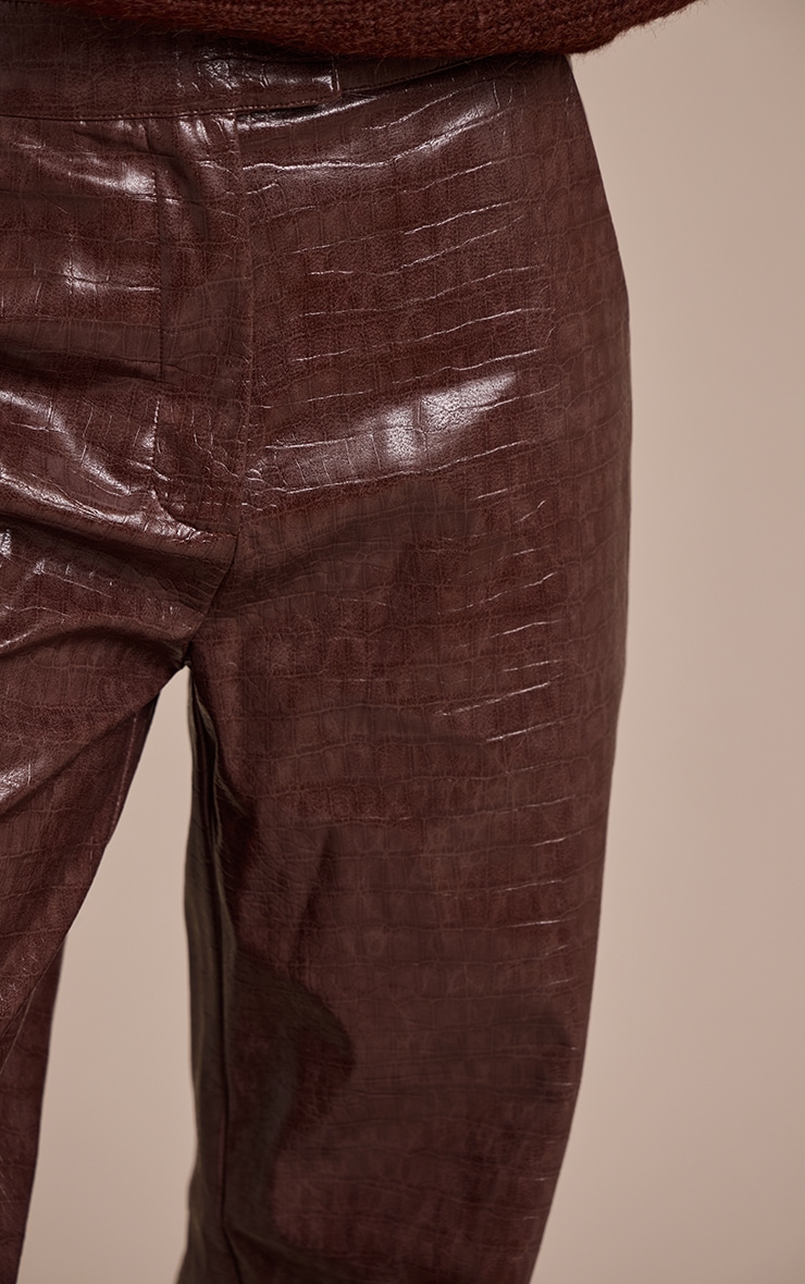 Dark Chocolate Faux Leather Croc Print Straight Leg Pants image 4