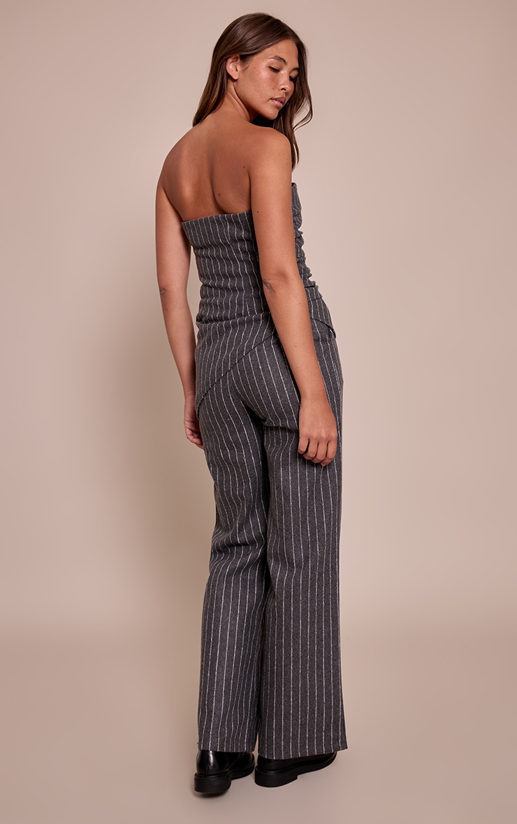 Charcoal Grey Pinstripe Tailored Woven Wide Leg Pants image 3