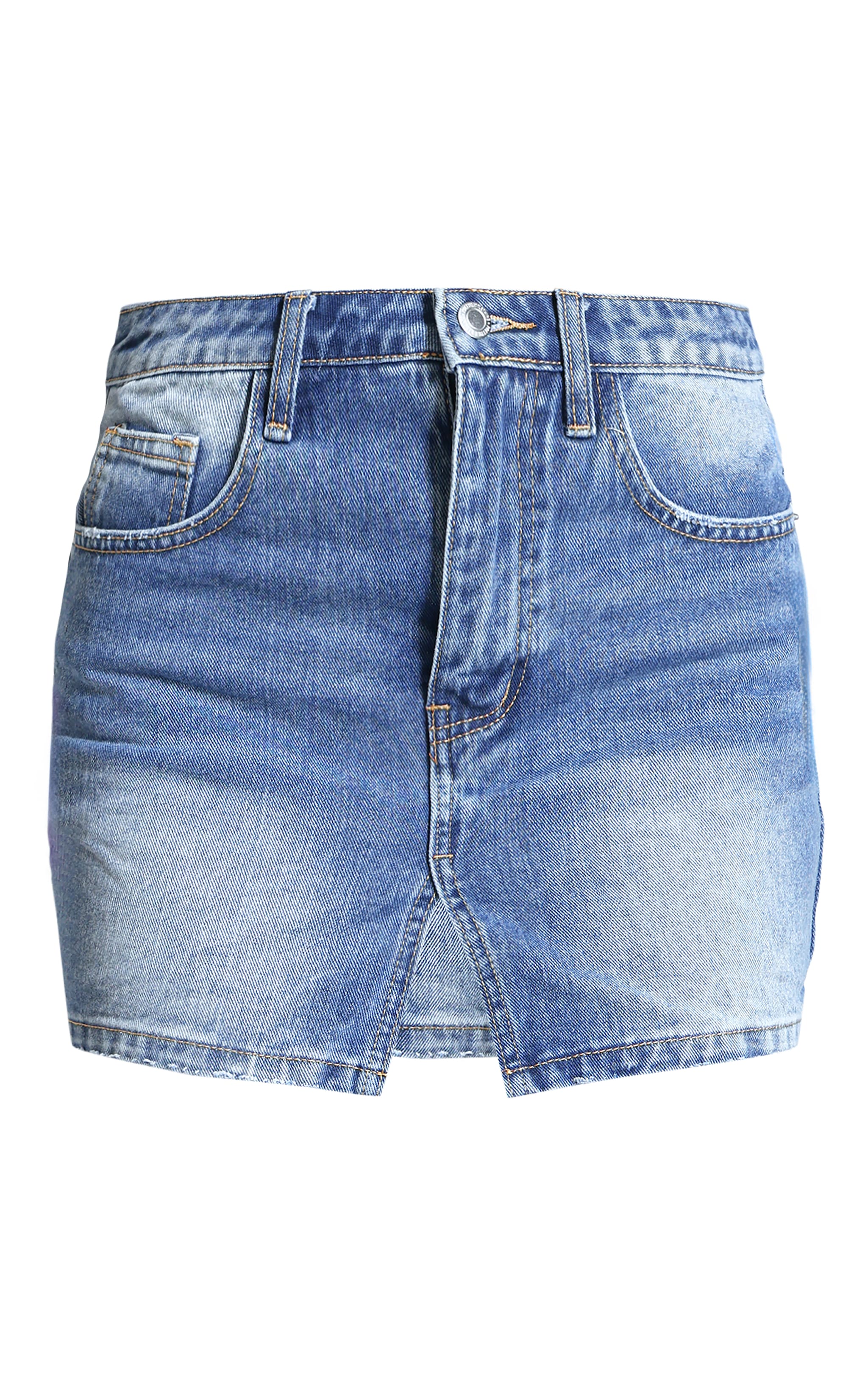 Mid Blue Wash Split Front Denim Mini Skirt image 6