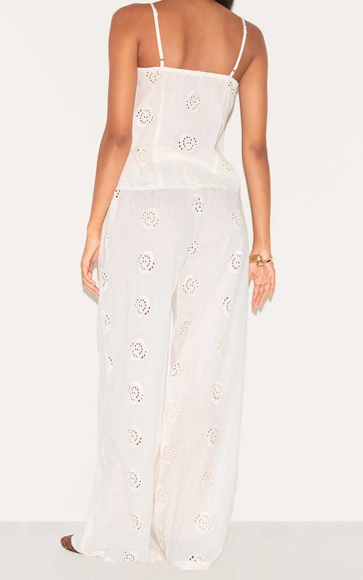 White Broderie Swirl Detail Straight Leg Pants image 3