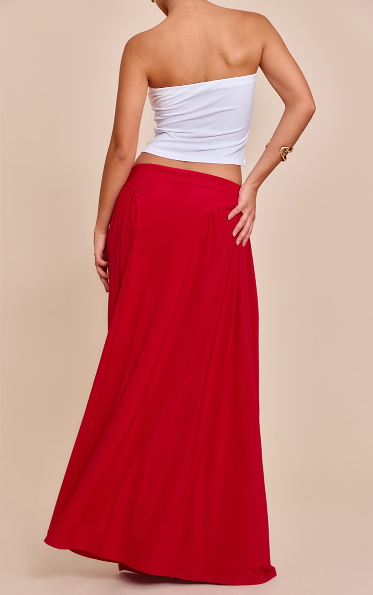 Red Slinky Drop Waist Ruched Panel Maxi Skirt image 3