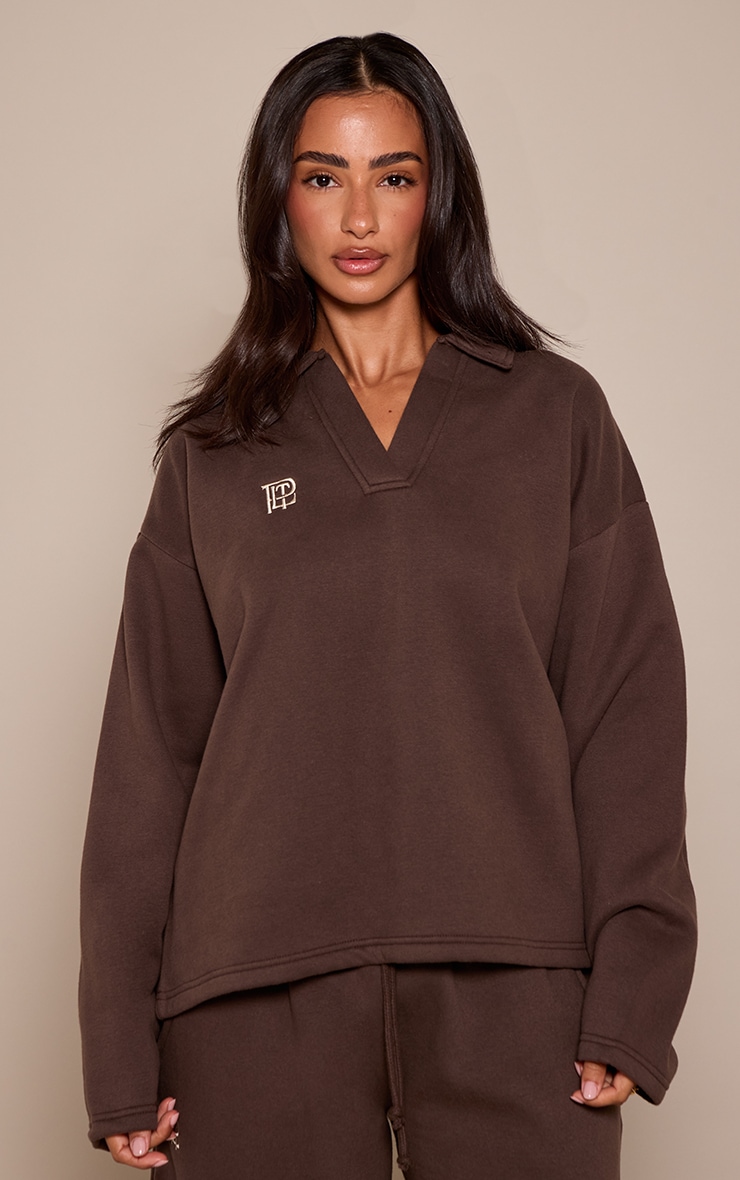 Petite Chocolate PLT Collared Sweatshirt  image 1