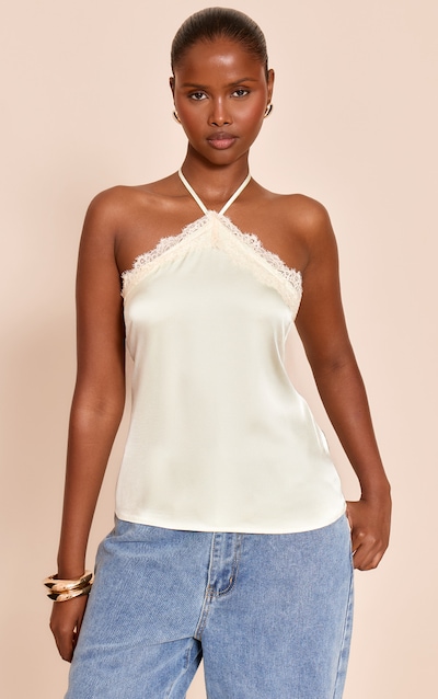 Sage Green Satin Lace Trim Halterneck Cami Top