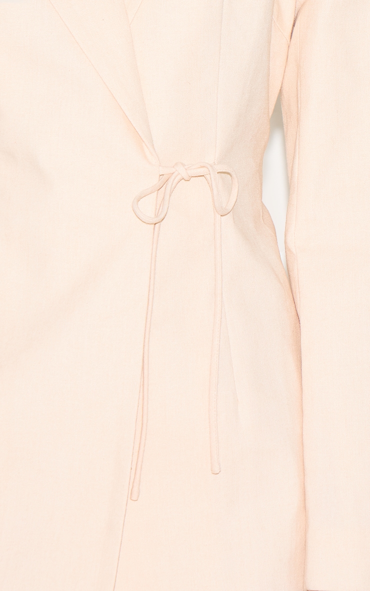 Cream Linen Blend Tie Detail Blazer Dress image 4