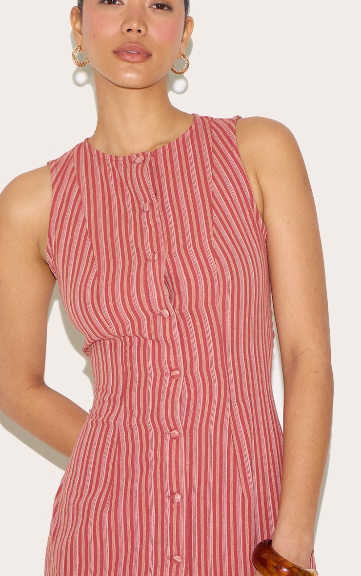 Red Pinstripe Button Down Shift Dress image 4