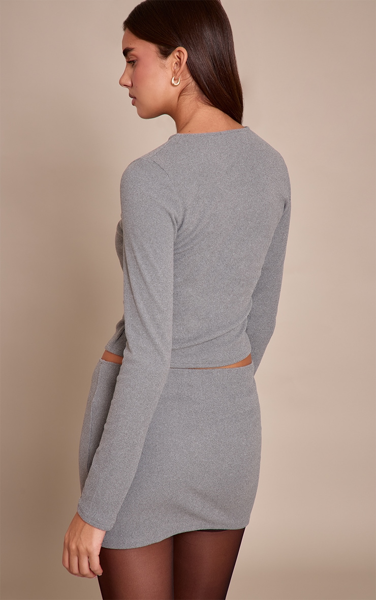 Grey Brushed Rib Button Through Mini Skirt image 3