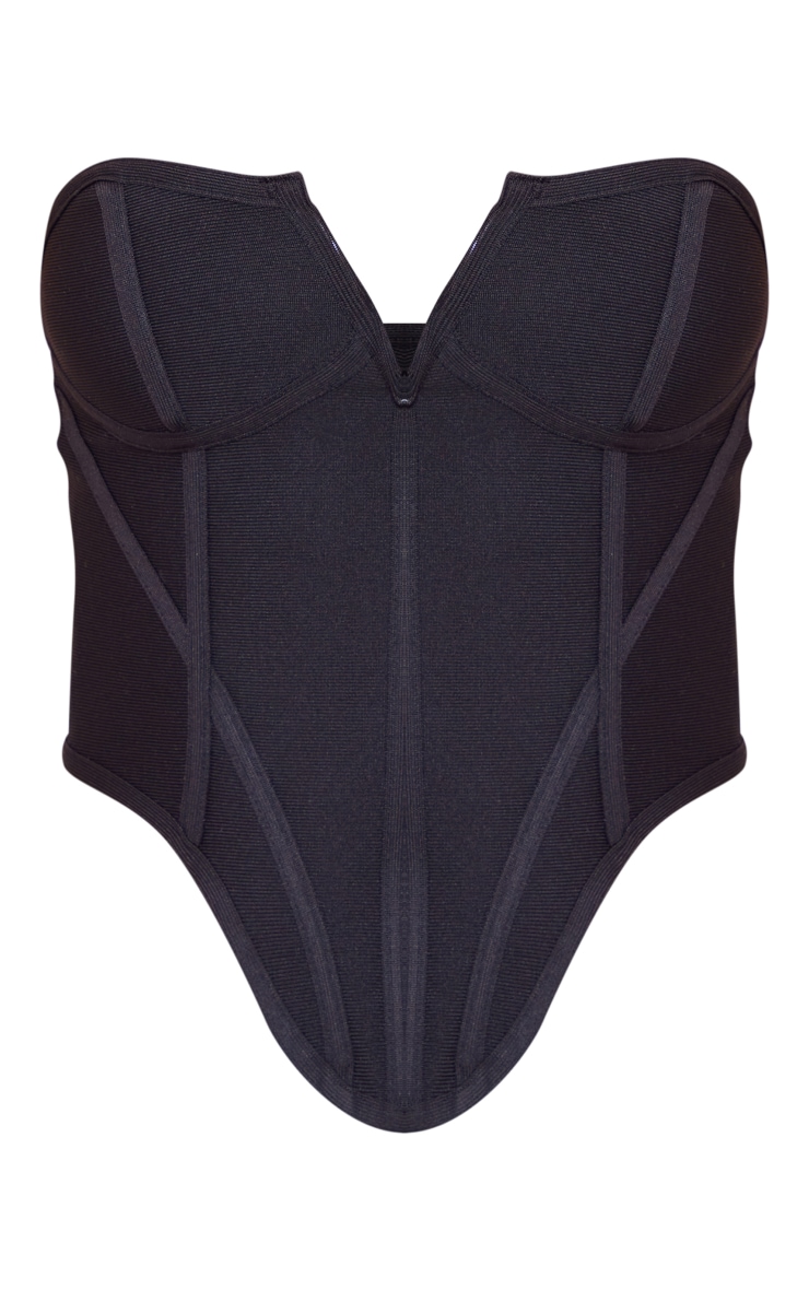 Black Bandage Plunge Dip Hem Corset Tops PrettyLittleThing KSA