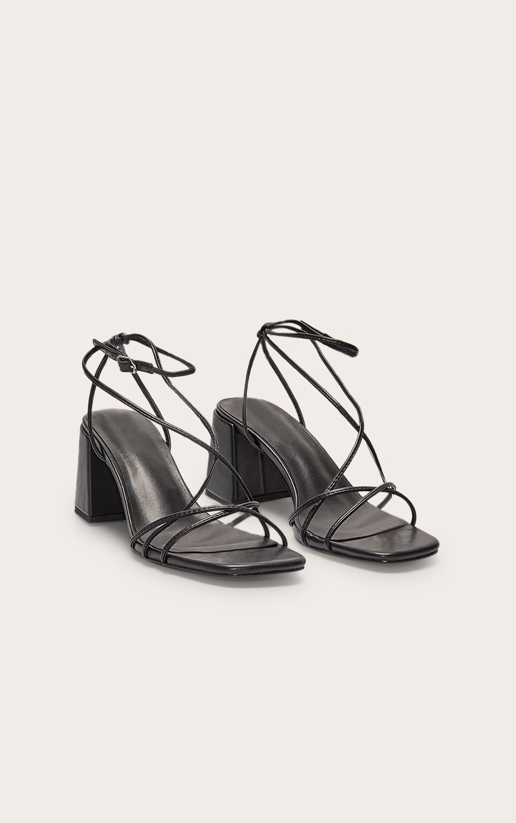 Sandales rondes en PU noir à talon carré moyen et brides fines image 2