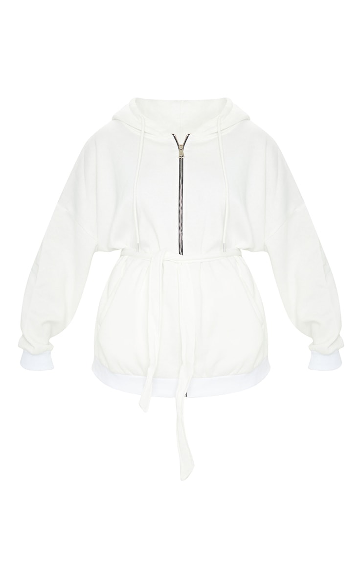 Cream Oversized Longline Zip Belted Hoodie Jacket PrettyLittleThing