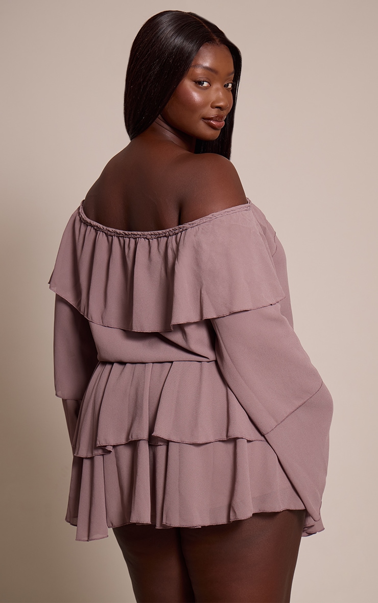 Plus Mushroom Chiffon Ruffle Detail Long Sleeve Romper image 2