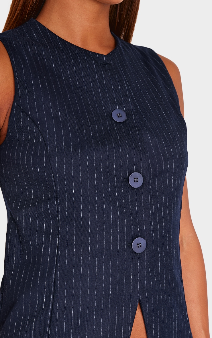 Navy Pinstripe Longline Button Up Vest image 4