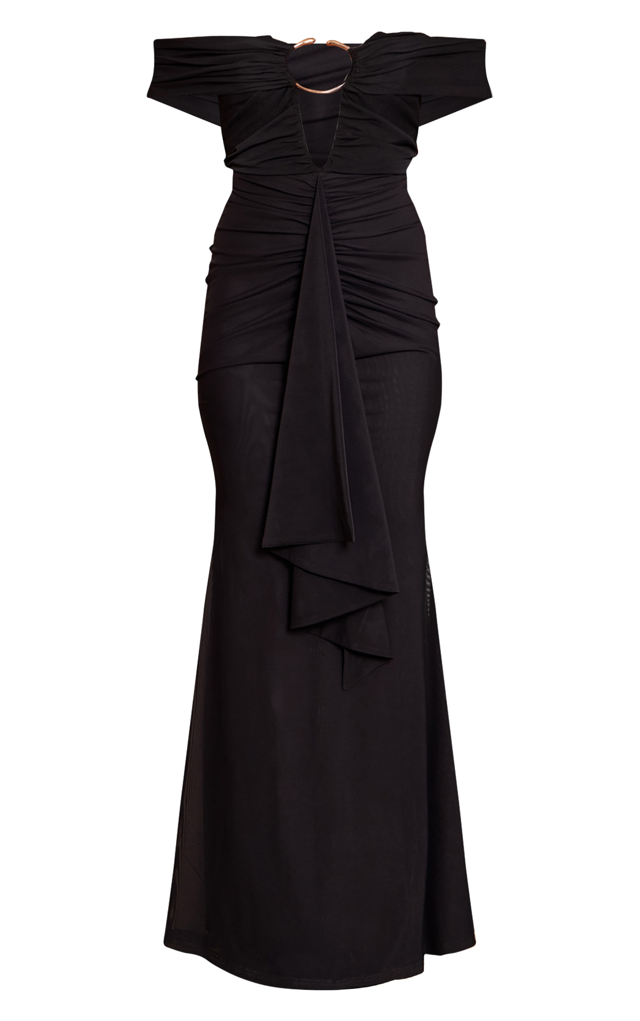 PLT Label Black Mesh Trim Detail Fishtail Maxi Dress image 5