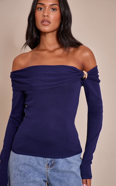 Tall Top en maille tricot bleu marine à épaules torsadées et manches longues