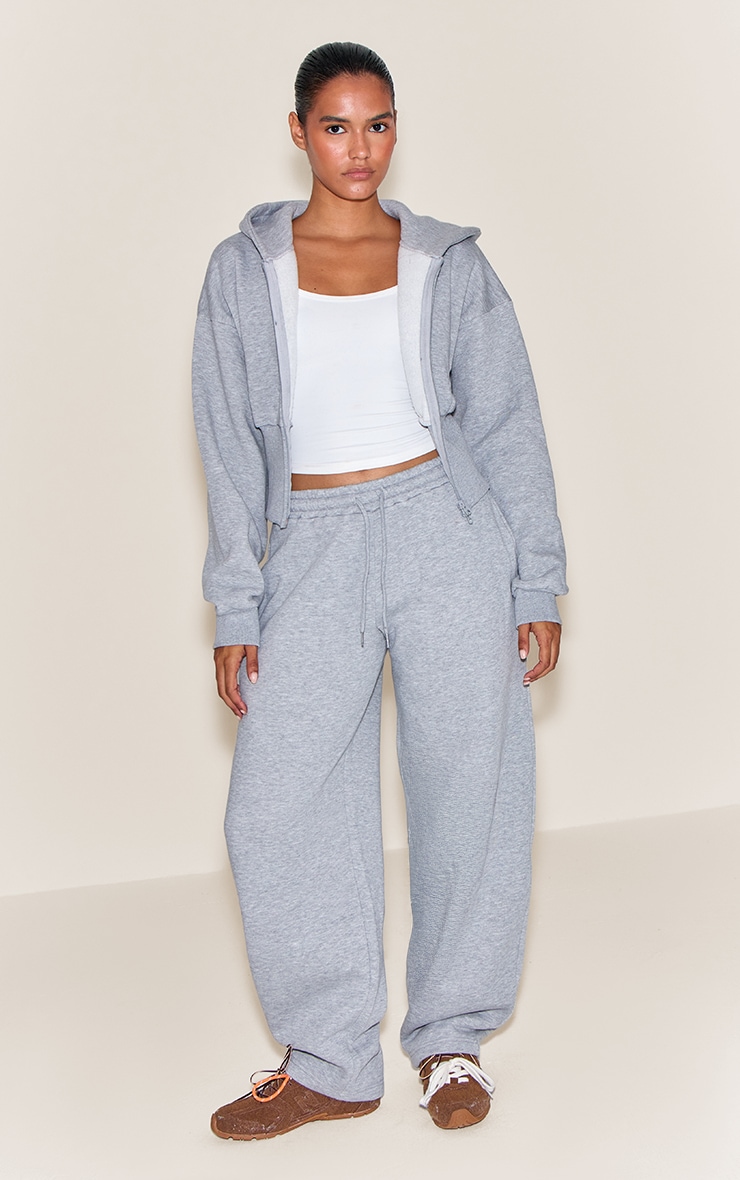 Grey Marl Cinched Cropped Zip Up Hoodie image 3