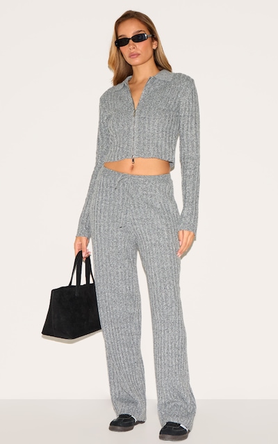 Charcoal Marl Knitted Tie Waist Pants