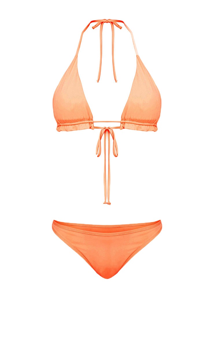 Coral Frilly Ruched Bum Bikini Set. Swimwear PrettyLittleThing