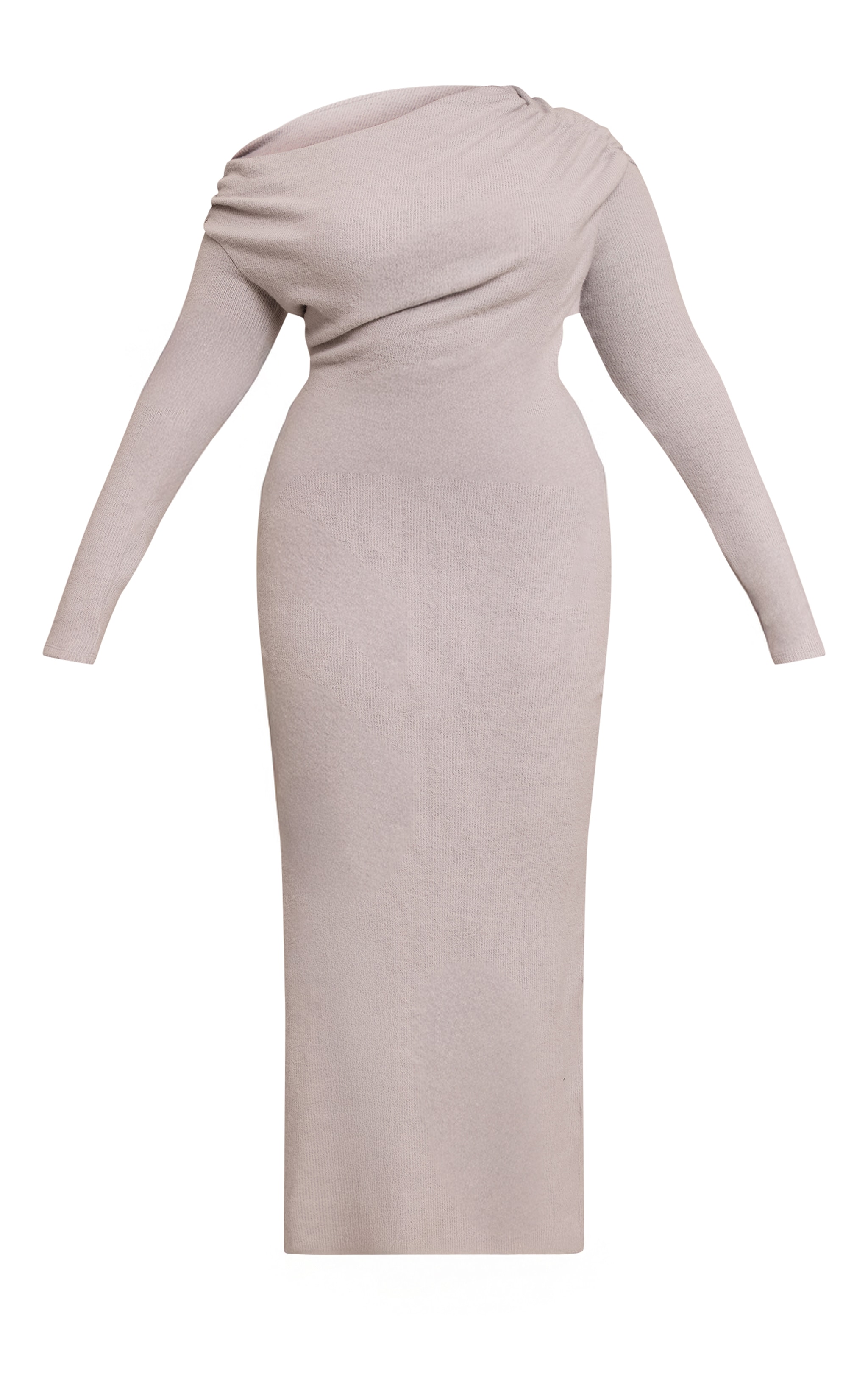 Plus Light Grey Brushed Rib Long Sleeve Ruched Maxi Dress image 5