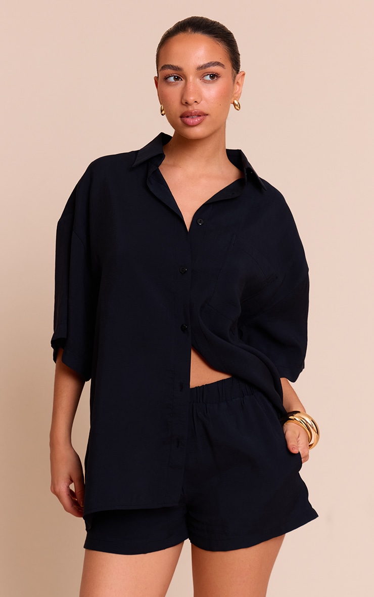 Black Mid Rise Floaty Shorts image 1