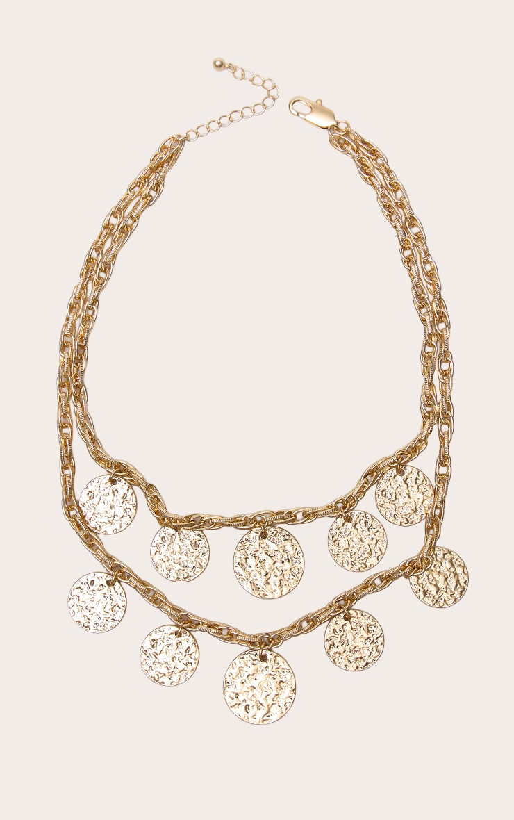 Collier superposé doré à disques martelés image 2