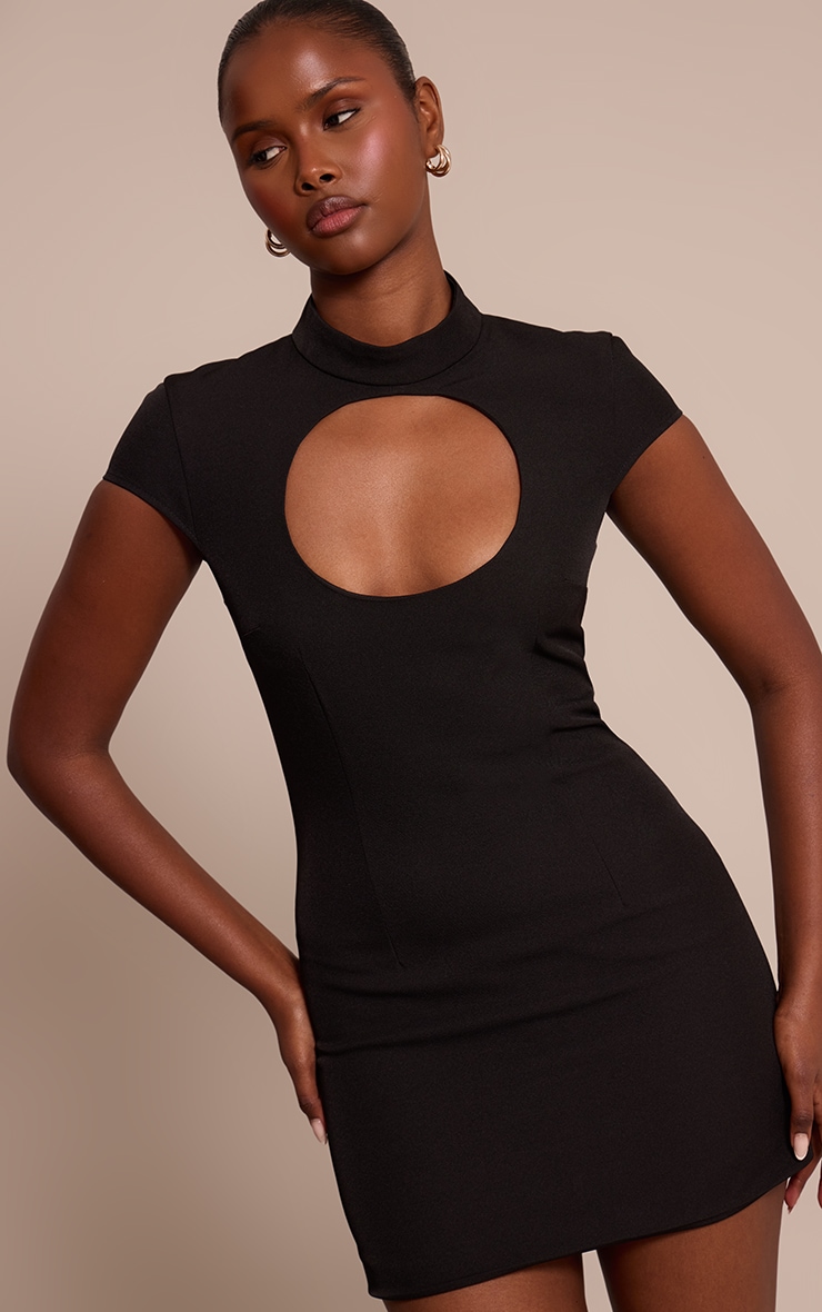 Black Woven Cut Out Cap Sleeve Mini Dress image 1