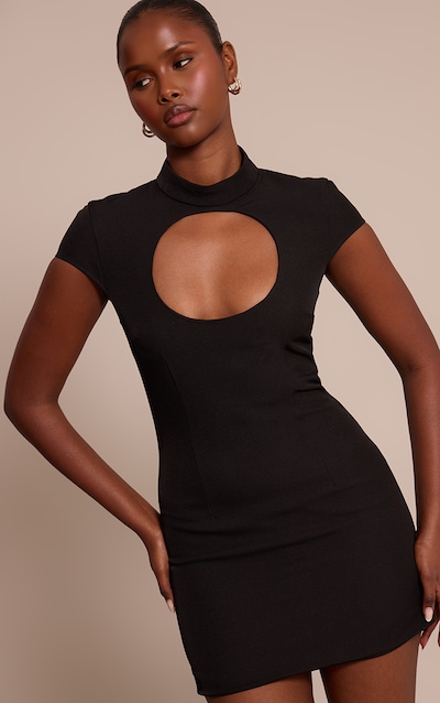 Black Woven Cut Out Cap Sleeve Mini Dress