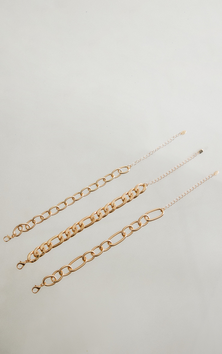  Gold Long Link Assorted Chain 3 Layer Bracelet image 2