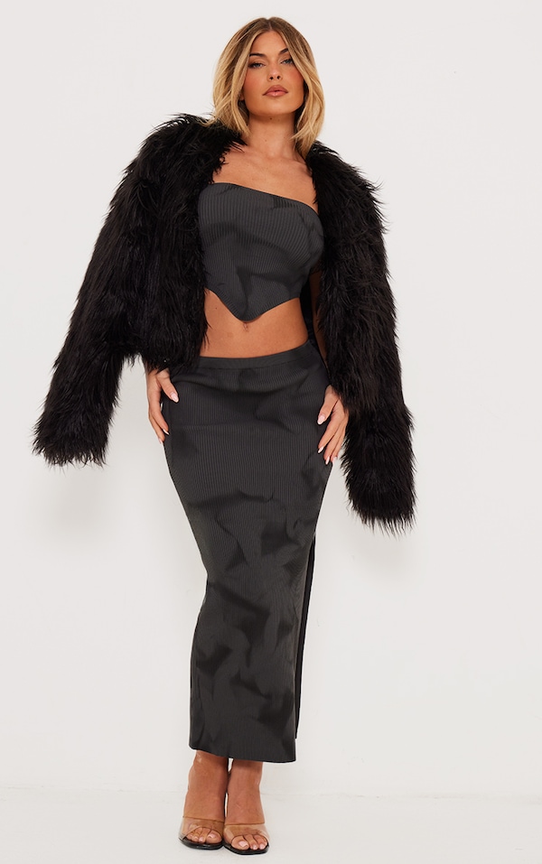 Charcoal Tie Dye Rib Knit Bandeau Crop Top PrettyLittleThing