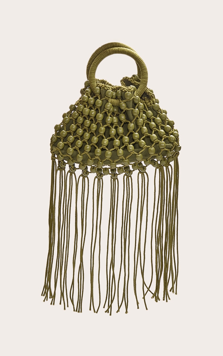 Olive Beaded Weave Bucket Bag image 2
