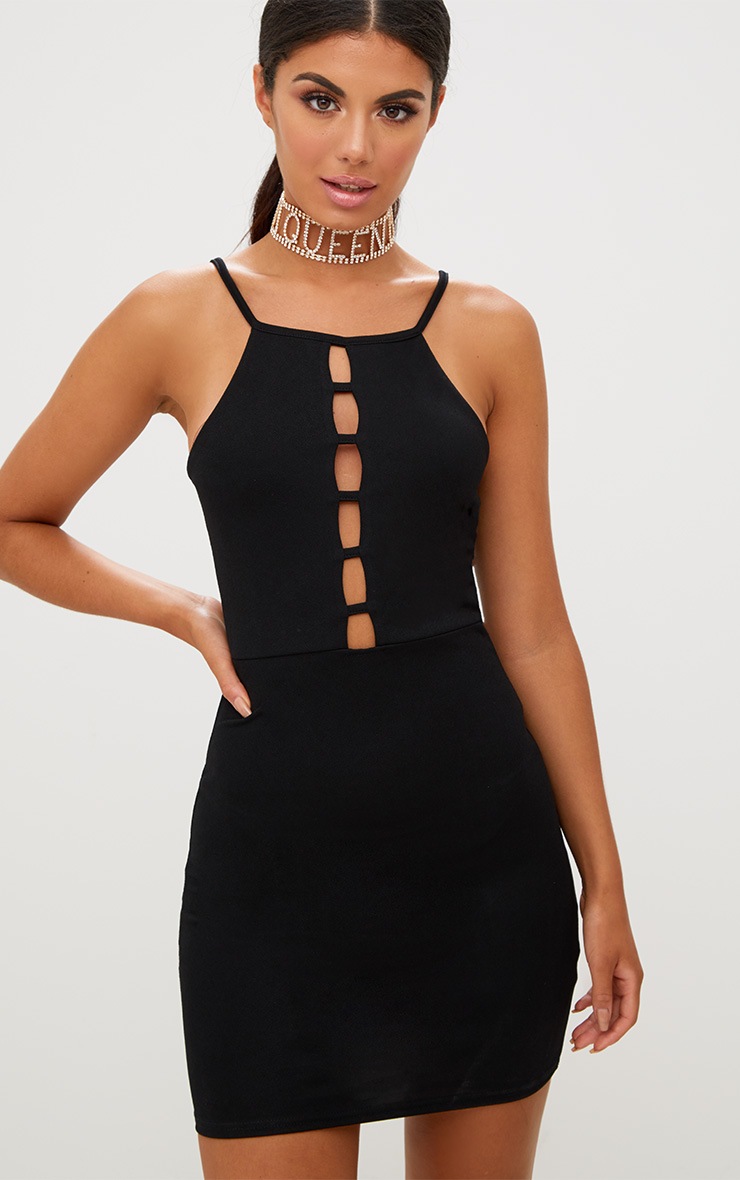 Black Ladder Front Bodycon Dress. Dresses PrettyLittleThing