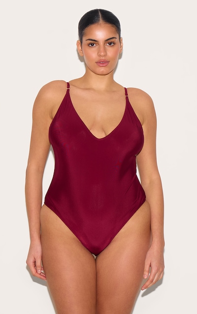 Plus Maillot de bain basique rouge baie à col rond décolleté