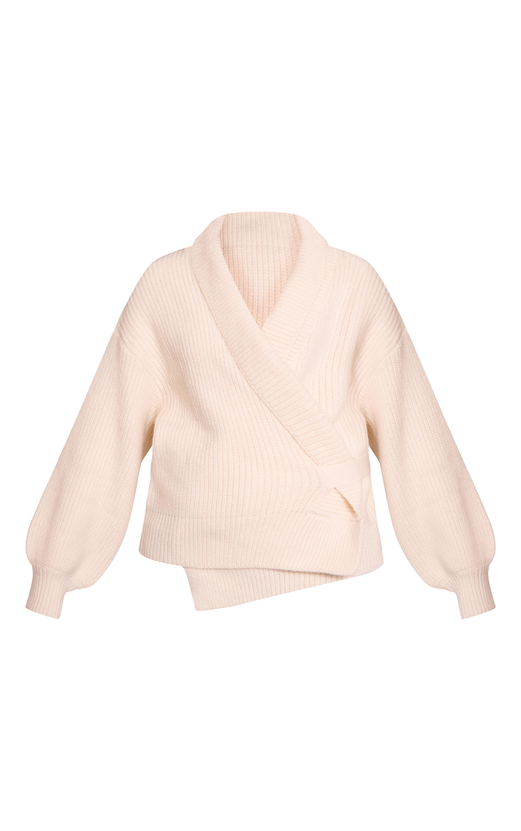 Cream Chunky Knit Rib Wrap Cardigan image 5
