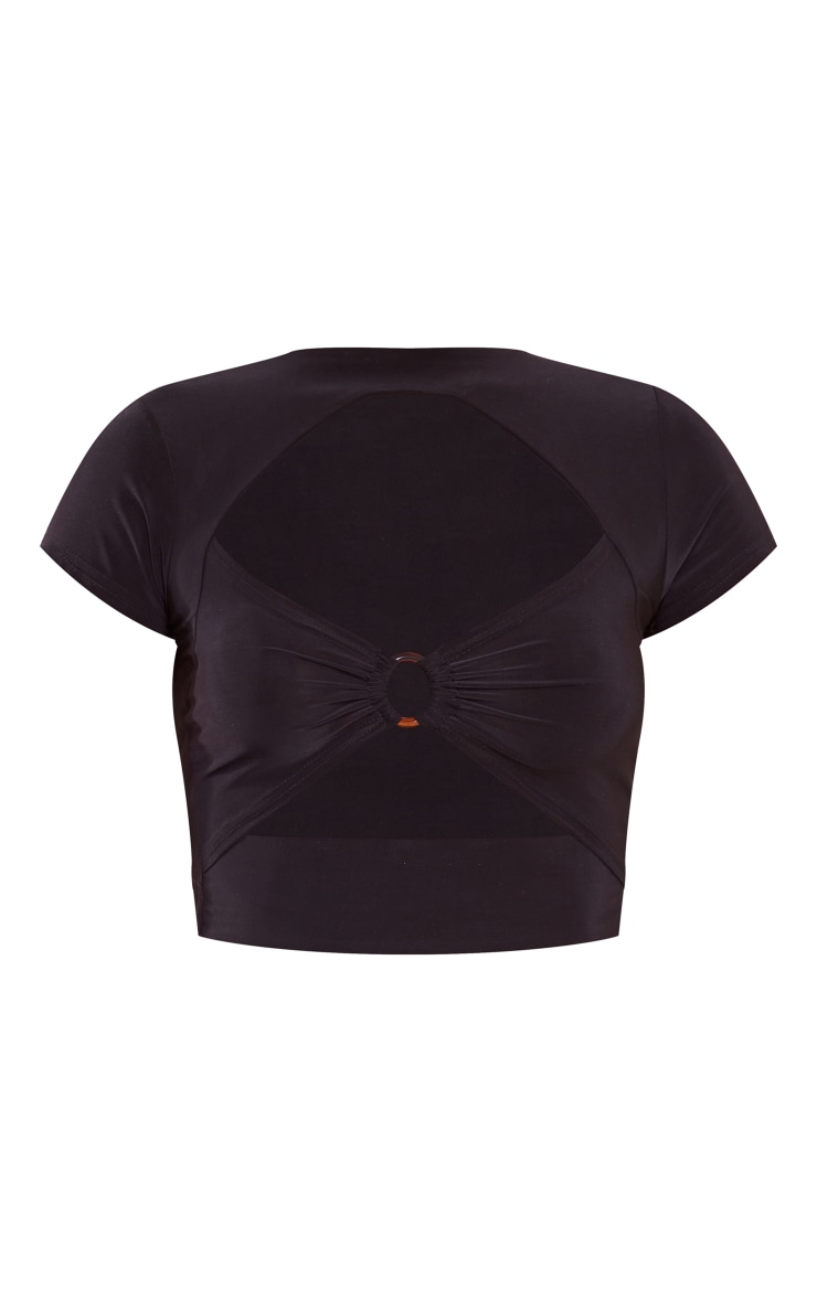 Black Slinky Ring Detail Cut Out Crop Top Tops