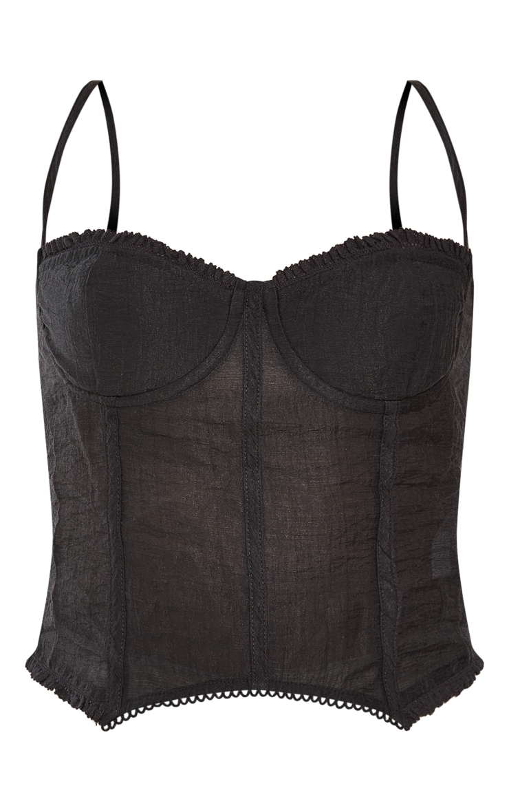 Black Textured Chiffon Underwire Cup Crop Top PrettyLittleThing