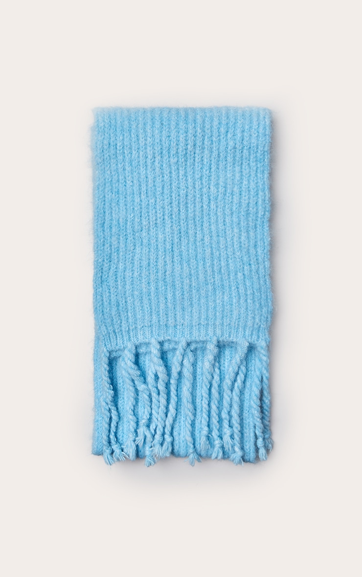 Powder Blue Chunky Knit Tassel Detail Scarf image 2